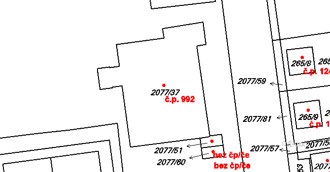 Třemošná 992 na parcele st. 2077/37 v KÚ Třemošná, Katastrální mapa
