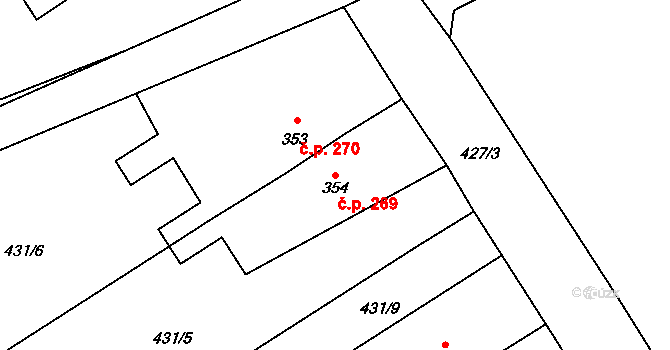 Rybitví 269 na parcele st. 354 v KÚ Rybitví, Katastrální mapa