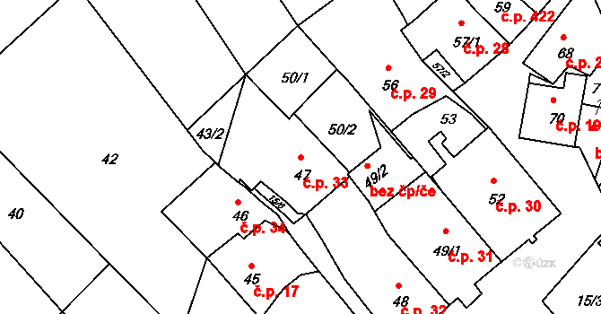 Štramberk 33 na parcele st. 47 v KÚ Štramberk, Katastrální mapa