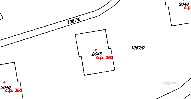 Plešivec 362, Český Krumlov na parcele st. 2645 v KÚ Český Krumlov, Katastrální mapa