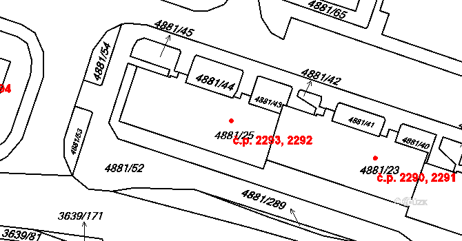 Louny 2292,2293 na parcele st. 4881/25 v KÚ Louny, Katastrální mapa