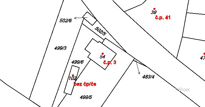 Broumova Lhota 3, Krásná Hora na parcele st. 54 v KÚ Broumova Lhota, Katastrální mapa