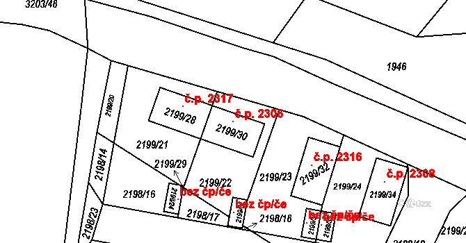 Bolevec 2306, Plzeň na parcele st. 2199/30 v KÚ Bolevec, Katastrální mapa