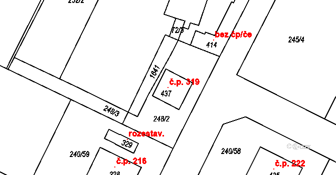 Žehušice 319 na parcele st. 437 v KÚ Žehušice, Katastrální mapa