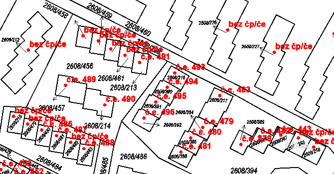 Staré Splavy 494, Doksy na parcele st. 2608/390 v KÚ Doksy u Máchova jezera, Katastrální mapa