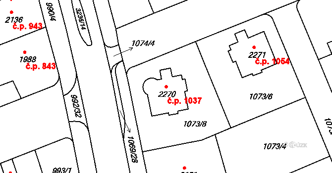 Kroměříž 1037 na parcele st. 2270 v KÚ Kroměříž, Katastrální mapa