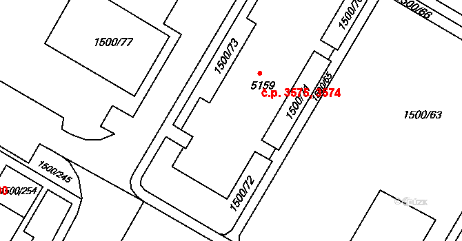 Kroměříž 3574,3575 na parcele st. 5159 v KÚ Kroměříž, Katastrální mapa