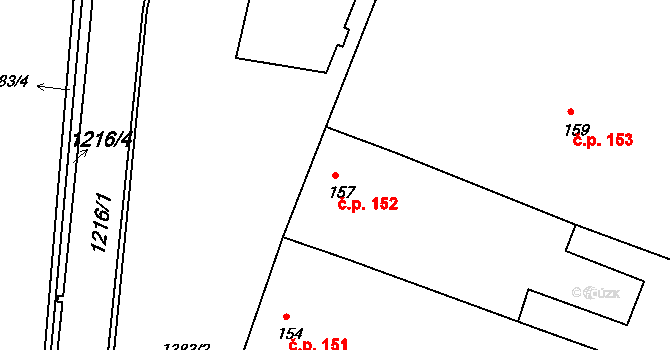 Smržice 152 na parcele st. 157 v KÚ Smržice, Katastrální mapa