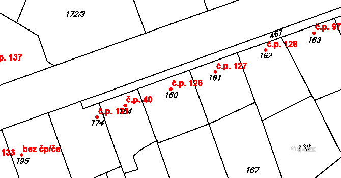 Výšovice 126 na parcele st. 160 v KÚ Výšovice, Katastrální mapa