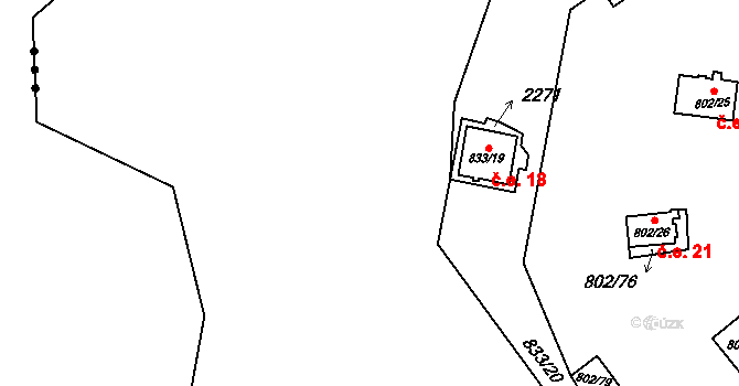 Vranov nad Dyjí 18 na parcele st. 833/19 v KÚ Vranov nad Dyjí, Katastrální mapa