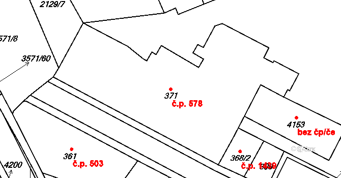 Aš 578 na parcele st. 371 v KÚ Aš, Katastrální mapa