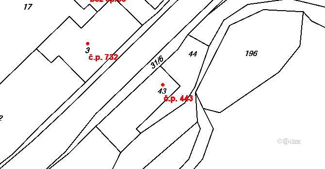 Desná III 443, Desná na parcele st. 43 v KÚ Desná III, Katastrální mapa