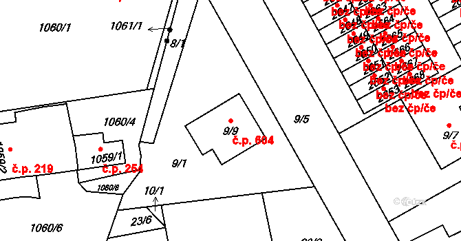Lyžbice 604, Třinec na parcele st. 9/9 v KÚ Lyžbice, Katastrální mapa