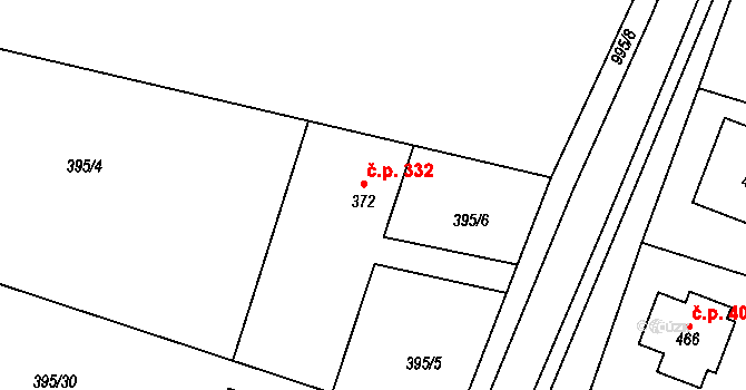 Rožďalovice 332 na parcele st. 372 v KÚ Rožďalovice, Katastrální mapa