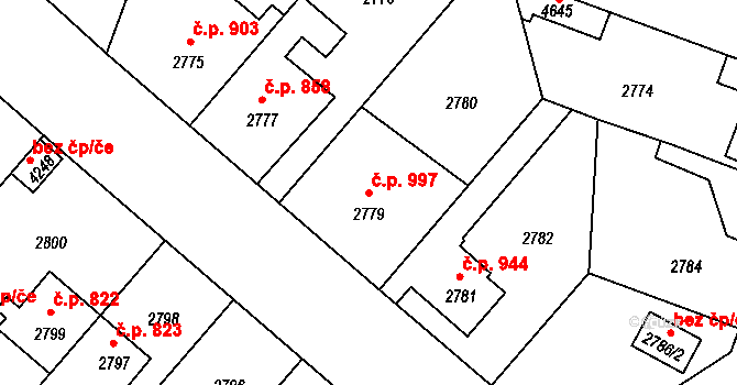Čelákovice 997 na parcele st. 2779 v KÚ Čelákovice, Katastrální mapa