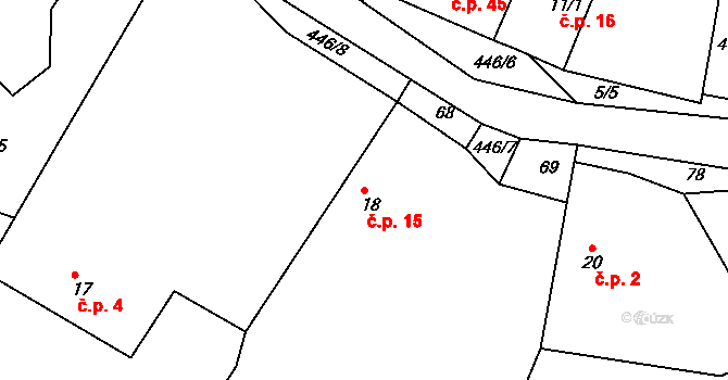 Hostěradice 15, Kamenný Přívoz na parcele st. 18 v KÚ Hostěradice, Katastrální mapa