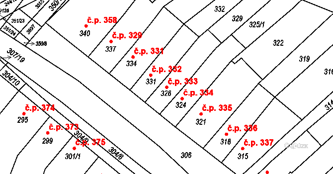 Hrušovany u Brna 333 na parcele st. 328 v KÚ Hrušovany u Brna, Katastrální mapa