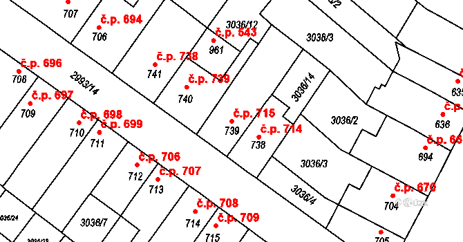 Kyjov 715 na parcele st. 739 v KÚ Kyjov, Katastrální mapa