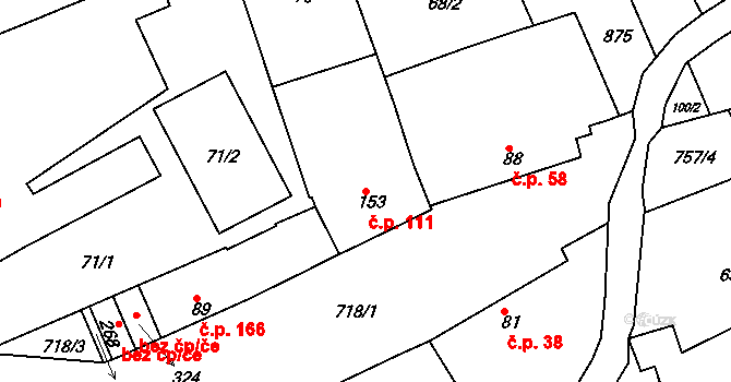 Rymice 111 na parcele st. 153 v KÚ Rymice, Katastrální mapa