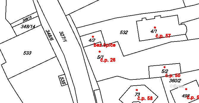 Popovice 26, Brandýs nad Labem-Stará Boleslav na parcele st. 5/1 v KÚ Popovice u Brandýsa nad Labem, Katastrální mapa