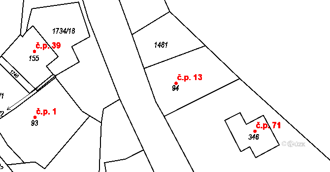 Třemblat 13, Ondřejov na parcele st. 94 v KÚ Třemblat, Katastrální mapa