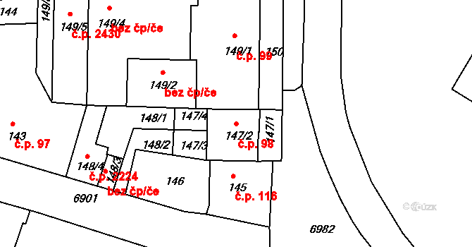 Boskovice 98 na parcele st. 147/2 v KÚ Boskovice, Katastrální mapa