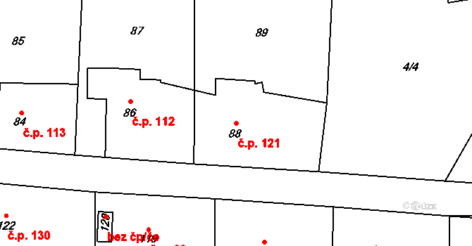 Kvaň 121, Zaječov na parcele st. 88 v KÚ Kvaň, Katastrální mapa