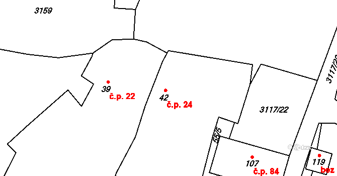 Damnov 24, Bor na parcele st. 42 v KÚ Damnov, Katastrální mapa