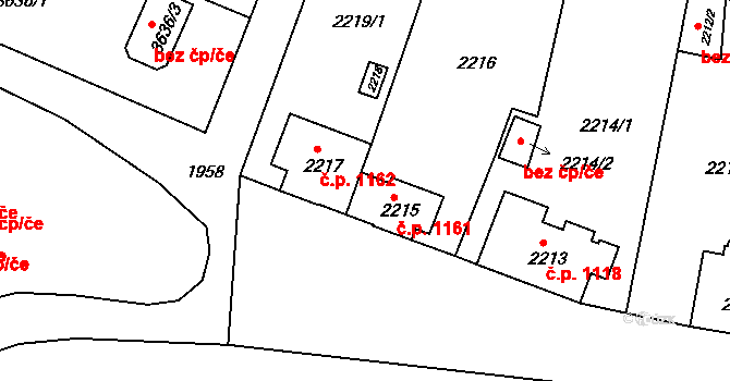 Tachov 1161 na parcele st. 2215 v KÚ Tachov, Katastrální mapa