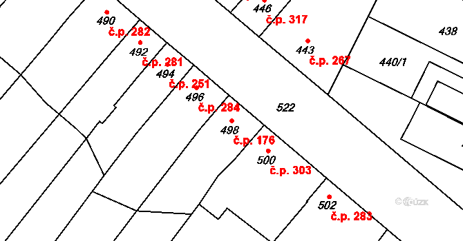 Majetín 176 na parcele st. 498 v KÚ Majetín, Katastrální mapa