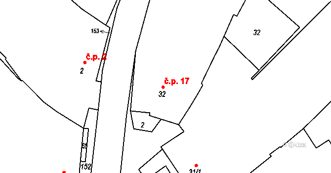 Vacanovice 17, Tršice na parcele st. 32 v KÚ Vacanovice, Katastrální mapa