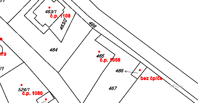 Hořovice 1058 na parcele st. 465 v KÚ Velká Víska, Katastrální mapa