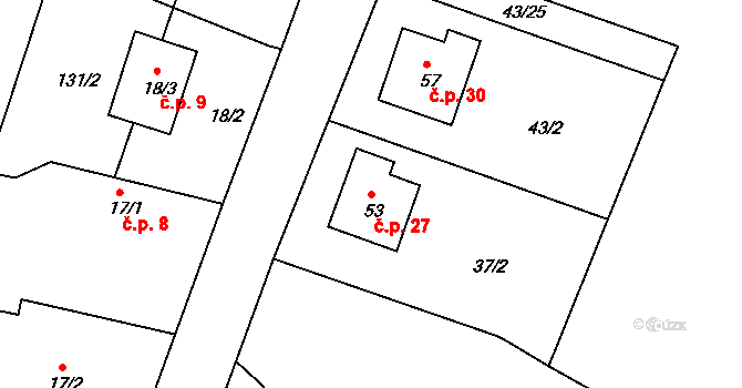 Chvalina 27, Hořice na parcele st. 53 v KÚ Chvalina, Katastrální mapa