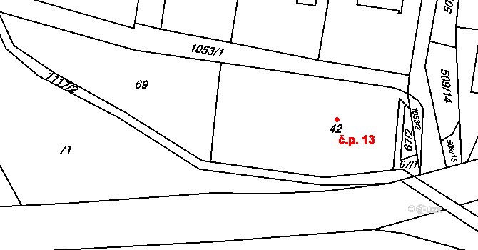 Vrchovina 13, Nová Paka na parcele st. 42 v KÚ Vrchovina, Katastrální mapa