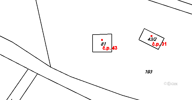 Horní Záblatí 43, Záblatí na parcele st. 81 v KÚ Horní Záblatí, Katastrální mapa