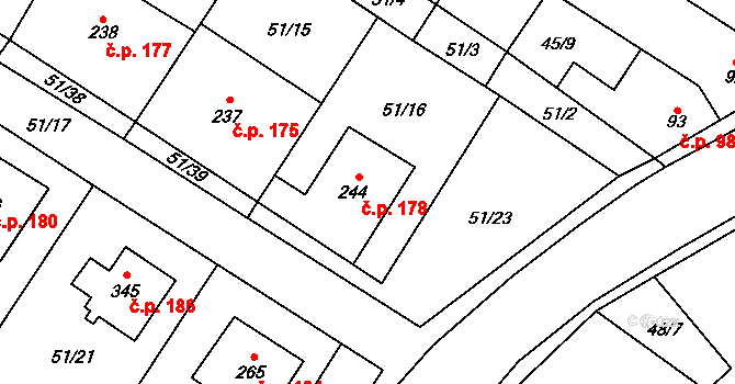 Dobříň 178 na parcele st. 244 v KÚ Dobříň, Katastrální mapa