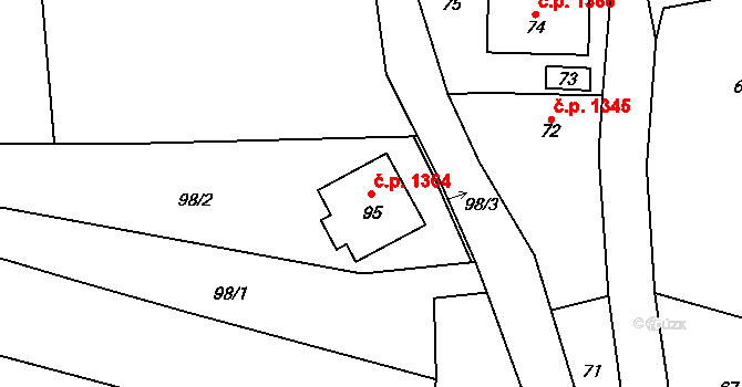 Střekov 1364, Ústí nad Labem na parcele st. 95 v KÚ Nová Ves, Katastrální mapa