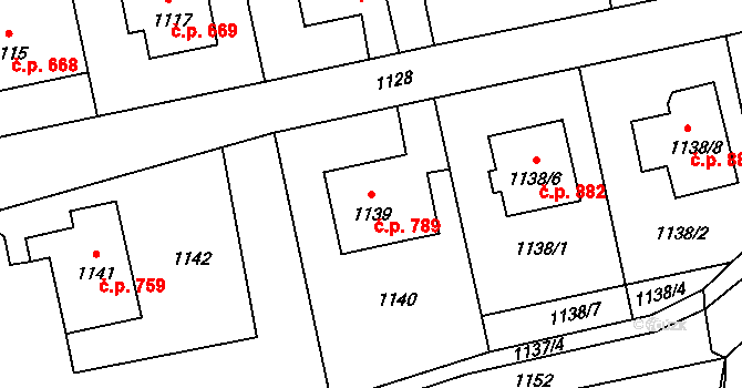 Bludov 789 na parcele st. 1139 v KÚ Bludov, Katastrální mapa