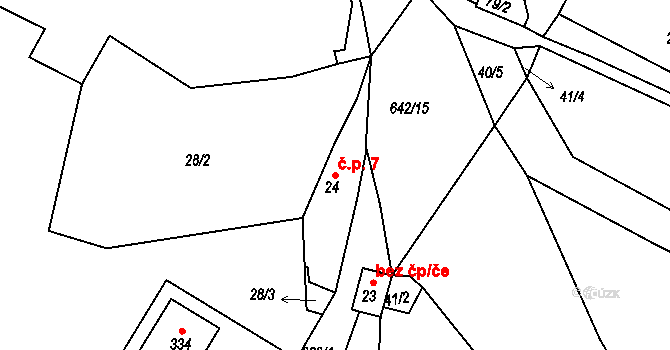Bžany 7 na parcele st. 24 v KÚ Bžany, Katastrální mapa