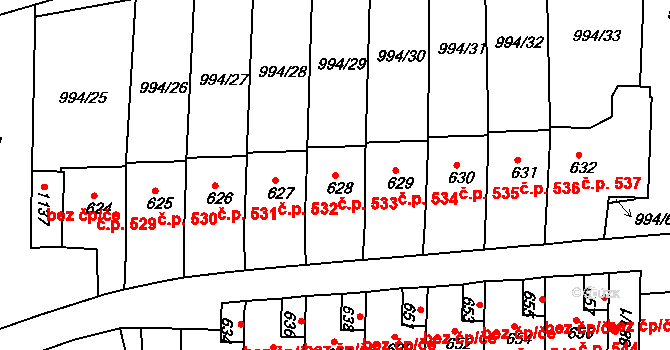 Bohosudov 533, Krupka na parcele st. 628 v KÚ Bohosudov, Katastrální mapa