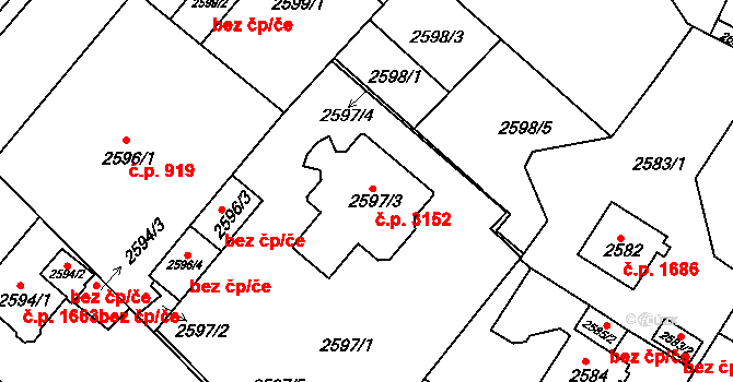 Teplice 3152 na parcele st. 2597/3 v KÚ Teplice, Katastrální mapa