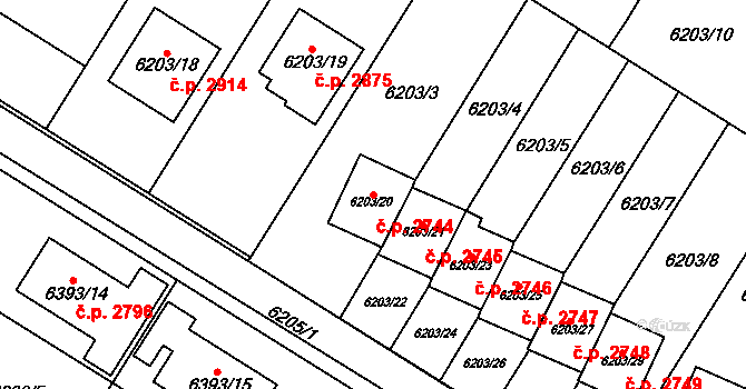 Frýdek 2744, Frýdek-Místek na parcele st. 6203/20 v KÚ Frýdek, Katastrální mapa