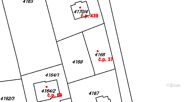 Lískovec 37, Frýdek-Místek na parcele st. 4168 v KÚ Lískovec u Frýdku-Místku, Katastrální mapa