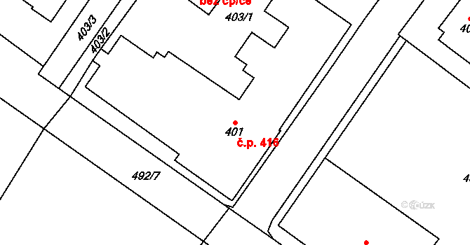 Jablunkov 416 na parcele st. 401 v KÚ Jablunkov, Katastrální mapa
