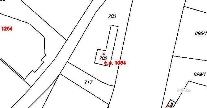 Jablunkov 1054 na parcele st. 702 v KÚ Jablunkov, Katastrální mapa