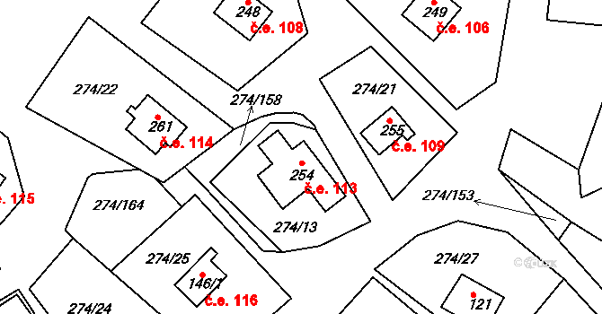 Skalka 113, Cheb na parcele st. 254 v KÚ Skalka u Chebu, Katastrální mapa