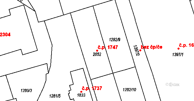 Cheb 1747 na parcele st. 2052 v KÚ Cheb, Katastrální mapa