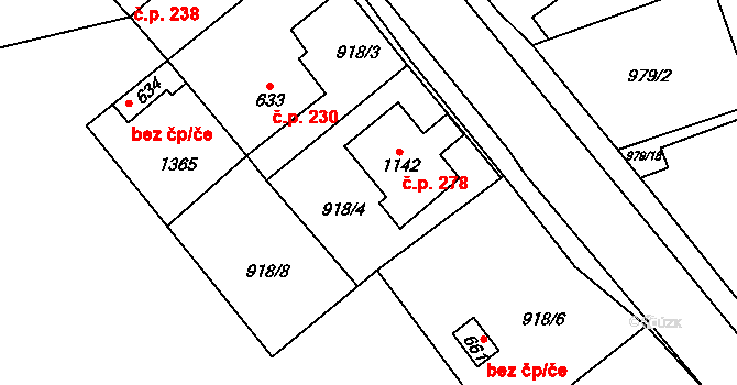 Martinov 278, Záryby na parcele st. 1142 v KÚ Martinov, Katastrální mapa