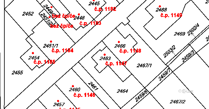 Turnov 1147 na parcele st. 2463 v KÚ Turnov, Katastrální mapa