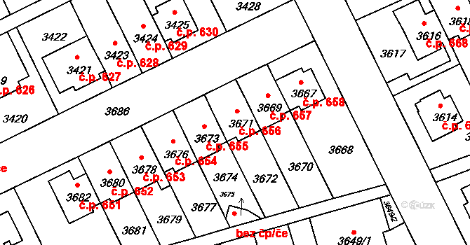 Záběhlice 656, Praha na parcele st. 3671 v KÚ Záběhlice, Katastrální mapa